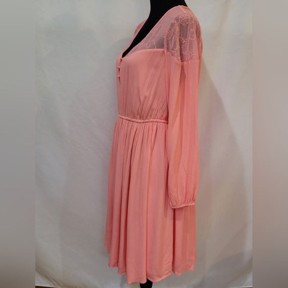 Torrid Pink Long Sleeve Sheer Shoulder Popover Skater Dress - Size 00 / M / 10 - Picture 2 of 8